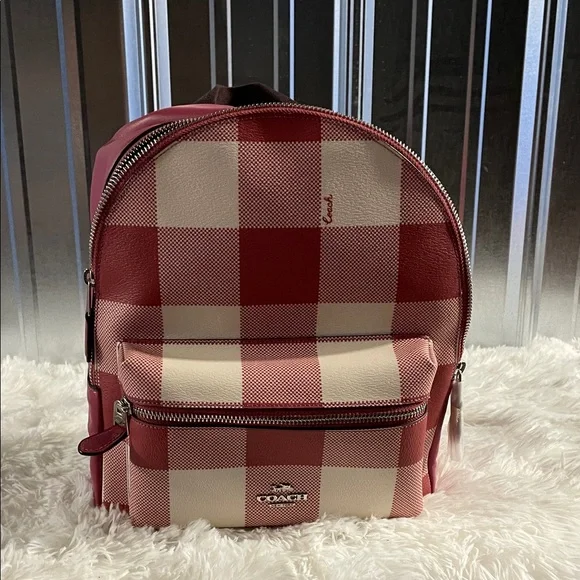 Coach Red and Cream Checkered Backpack - Picture 1 of 8